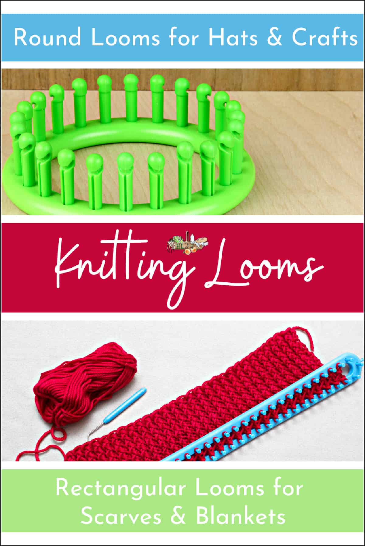 round and rectangular knitting looms with yarn