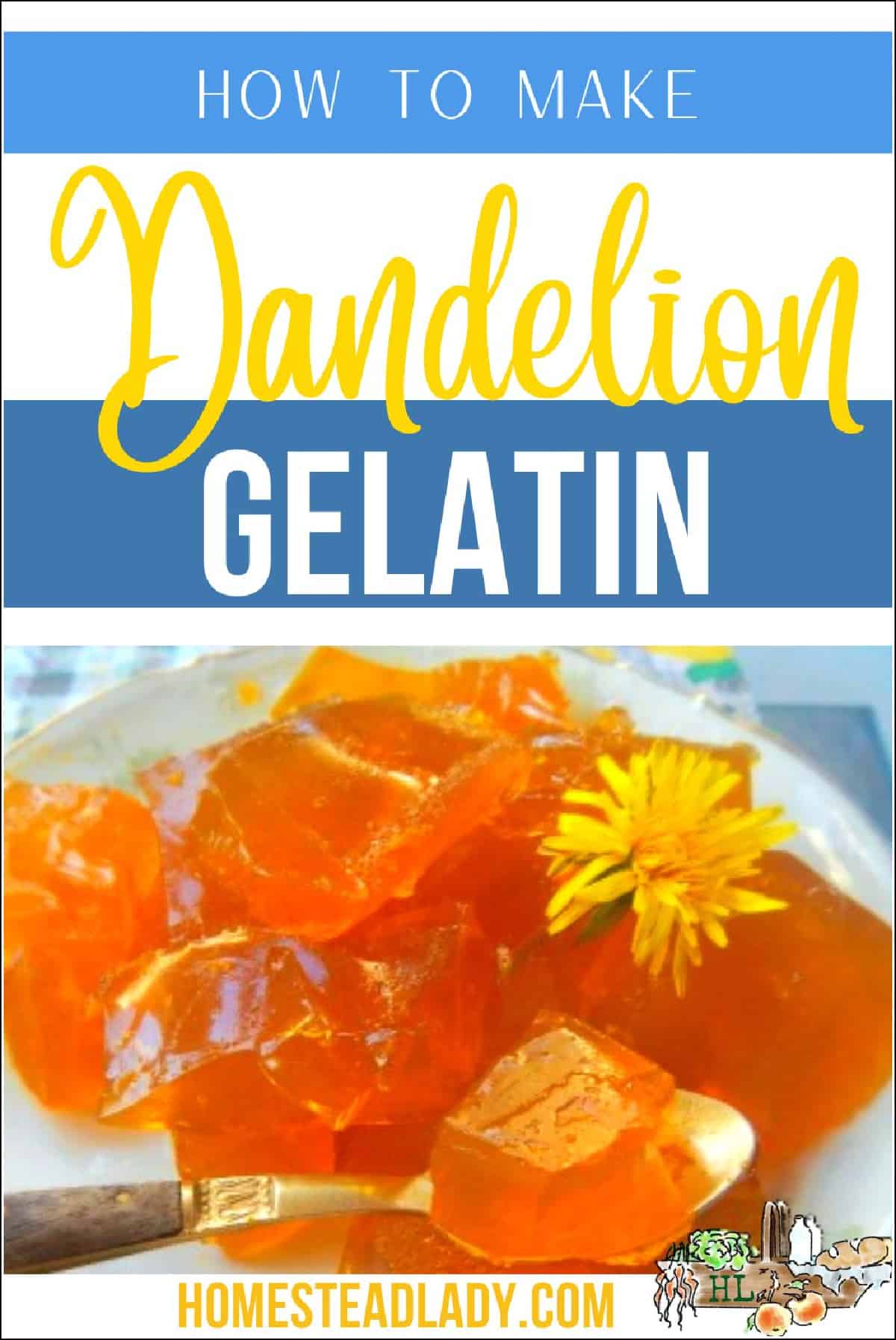 dandelion gelatin on a plate with a spoon