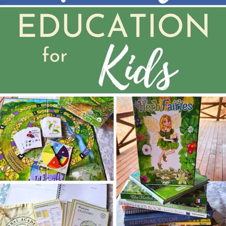 herbal education books and games for kids sitting on a table