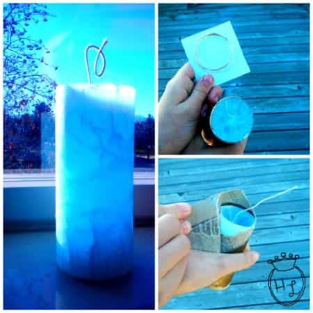 homemade candle mold from toilet paper tube peeling away 