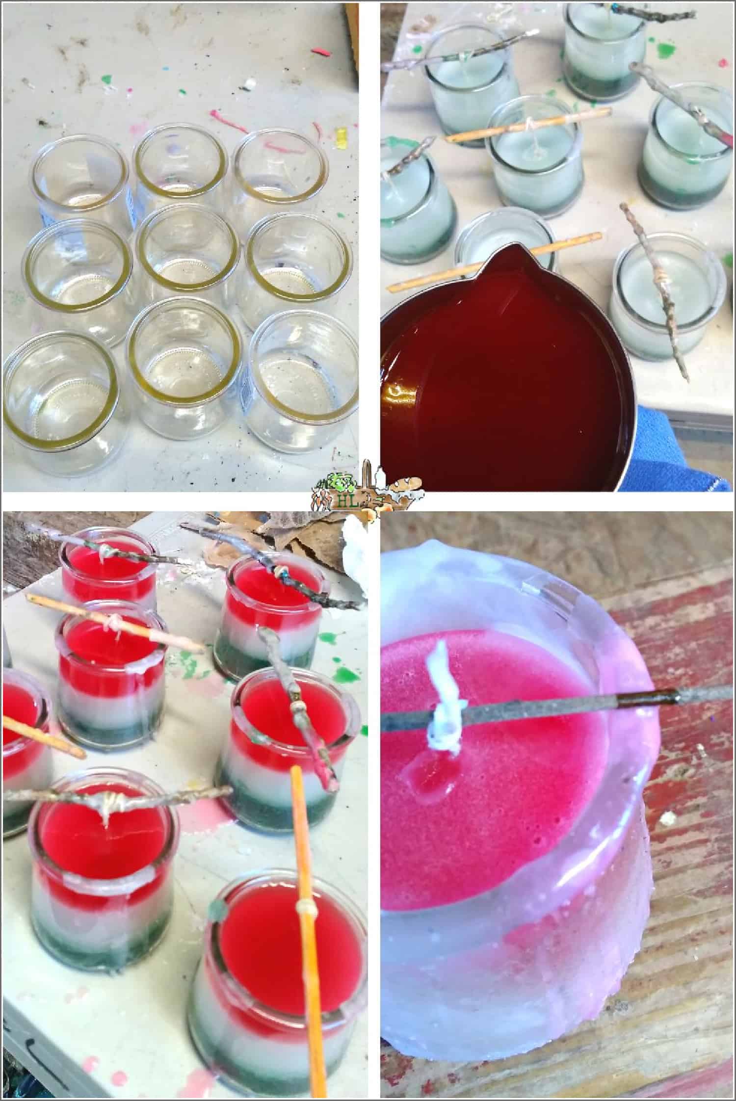 glass jars with wax and candle wick