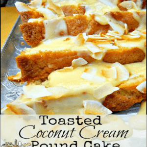 Toasted Coconut Cream Pound Cake l with coconut oil and other healther ingredients l Cake Stand Cookbook review l Homestead Lady FB
