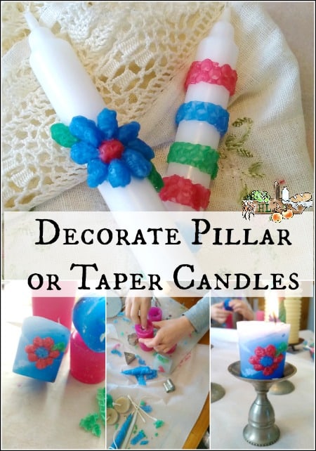 Decorate Candles Tapers or Pillars with Colored Bees Wax l DIY holiday gifts and decorations kids can make l Homestead Lady.co