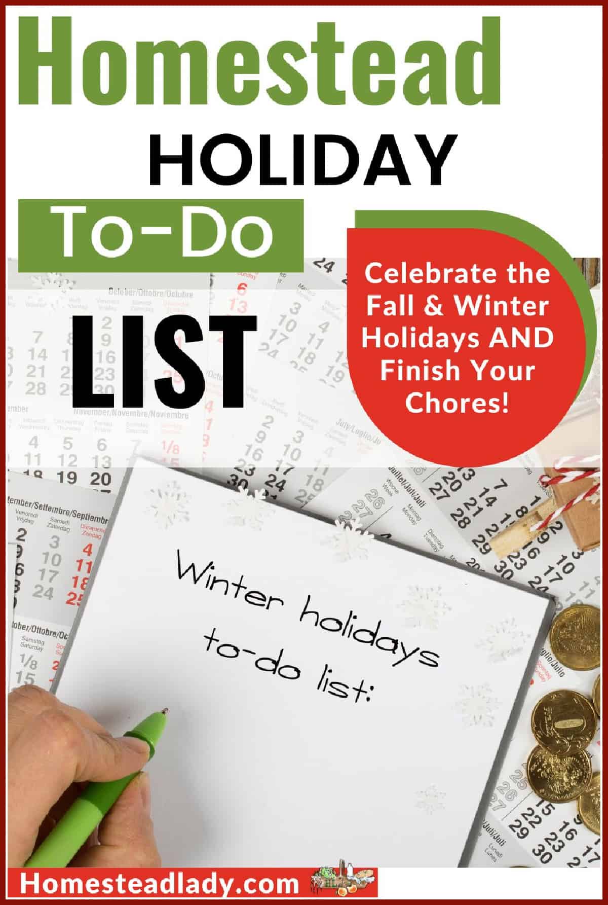 holiday to do list being written with calendar pages