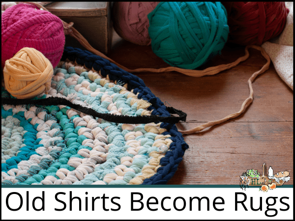 rag rug with rag yarn balls
